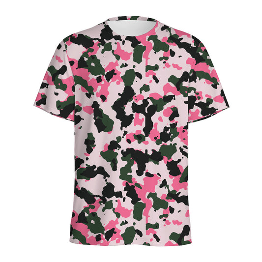 Pink Green And Black Camouflage Print Men's Sports T-Shirt
