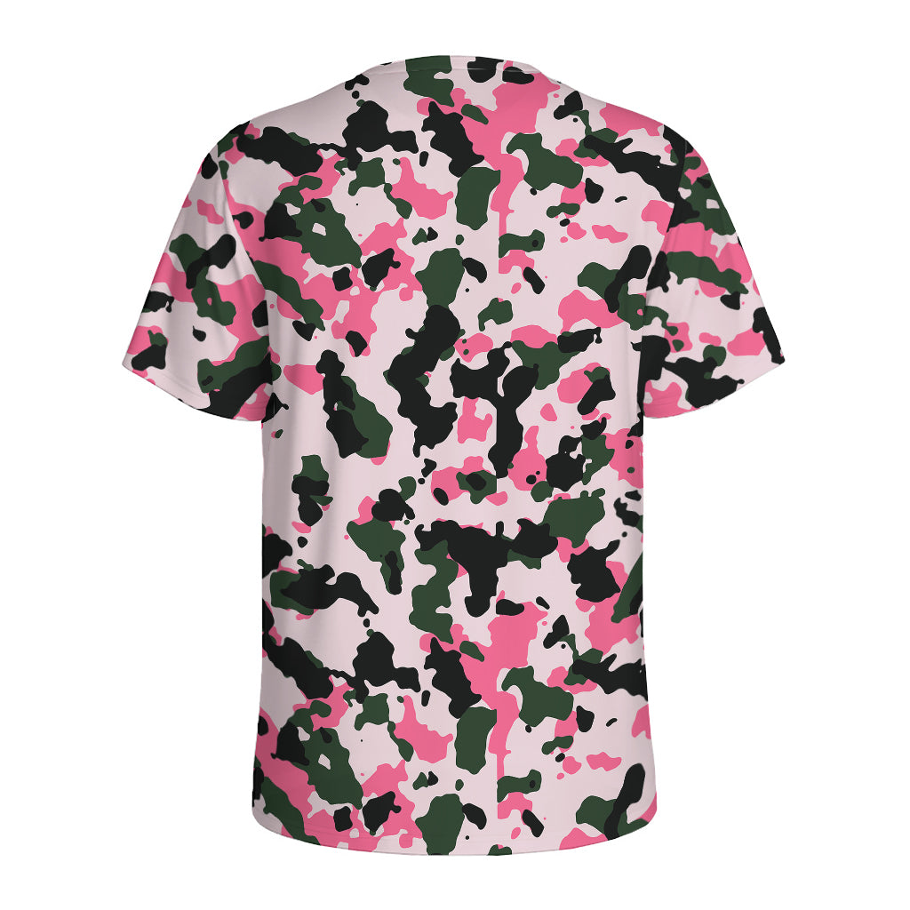 Pink Green And Black Camouflage Print Men's Sports T-Shirt
