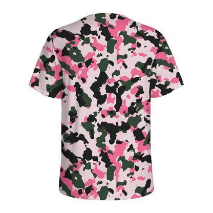 Pink Green And Black Camouflage Print Men's Sports T-Shirt