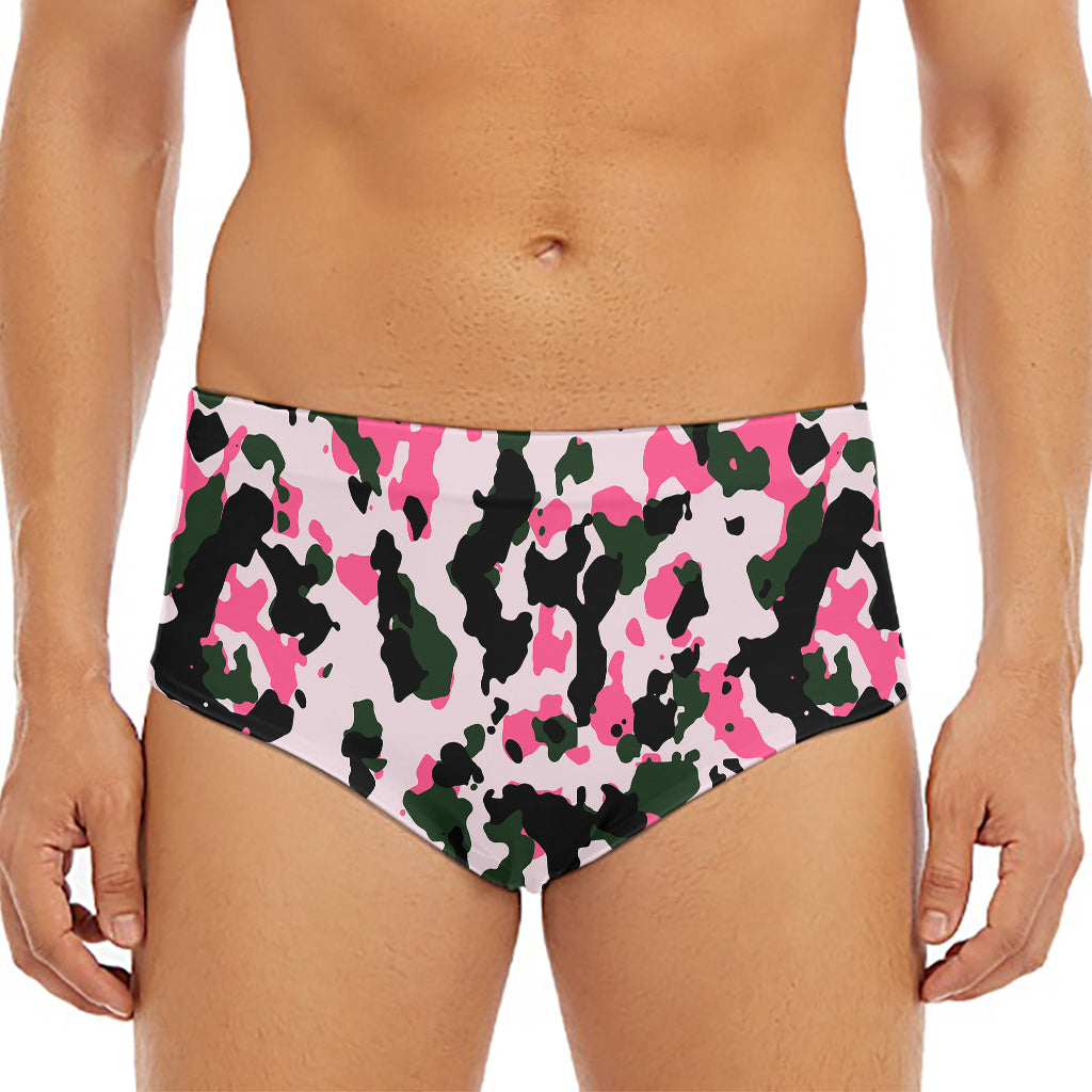Pink Green And Black Camouflage Print Men's Triangle Swim Briefs