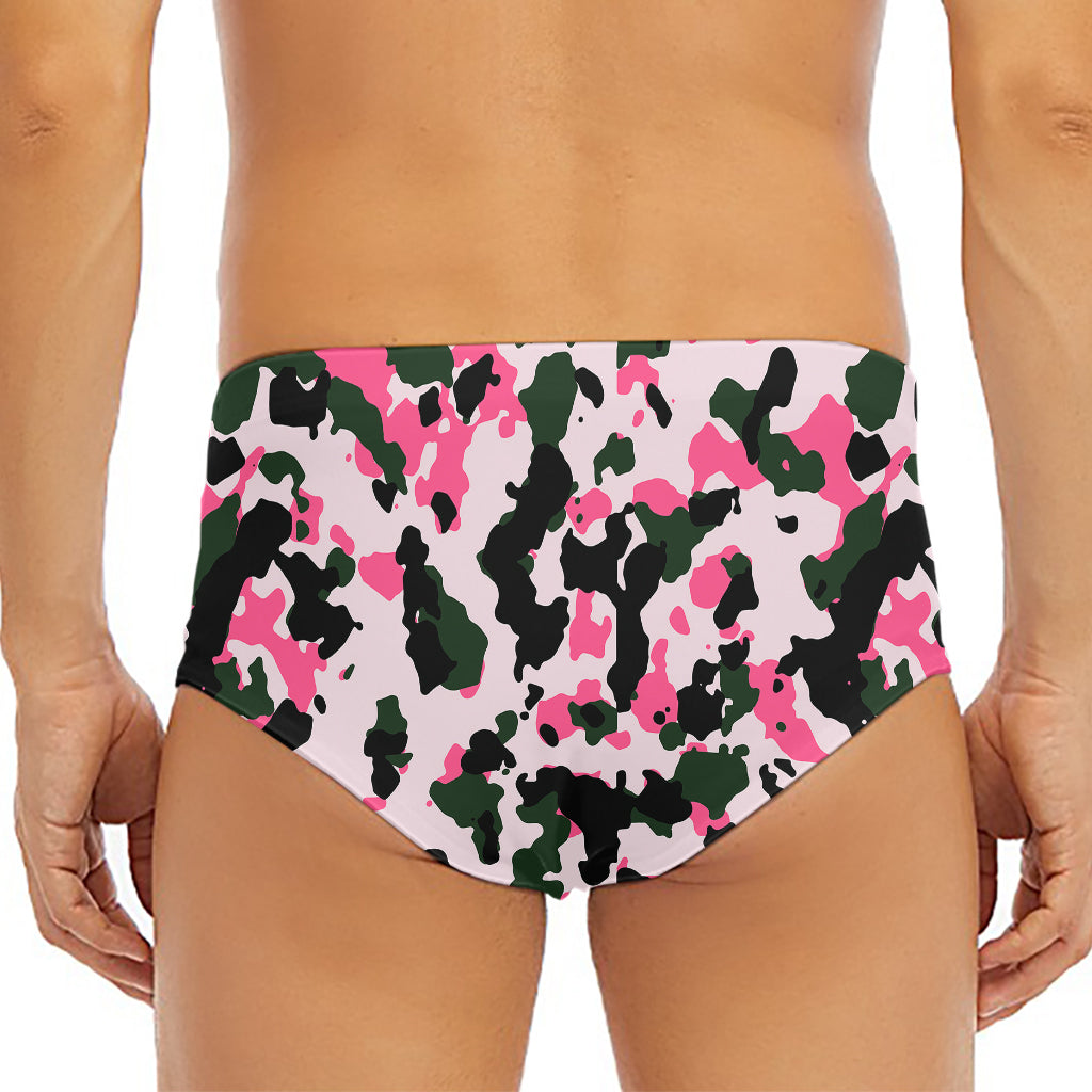 Pink Green And Black Camouflage Print Men's Triangle Swim Briefs