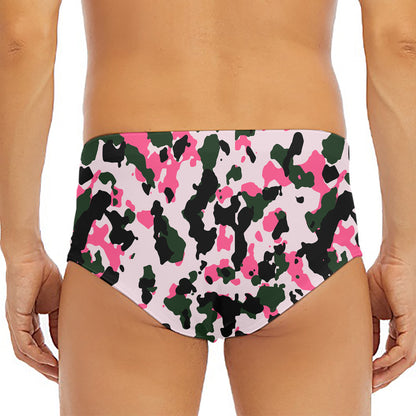 Pink Green And Black Camouflage Print Men's Triangle Swim Briefs