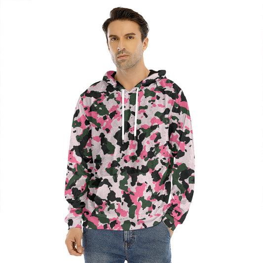 Pink Green And Black Camouflage Print Men's Velvet Pullover Hoodie