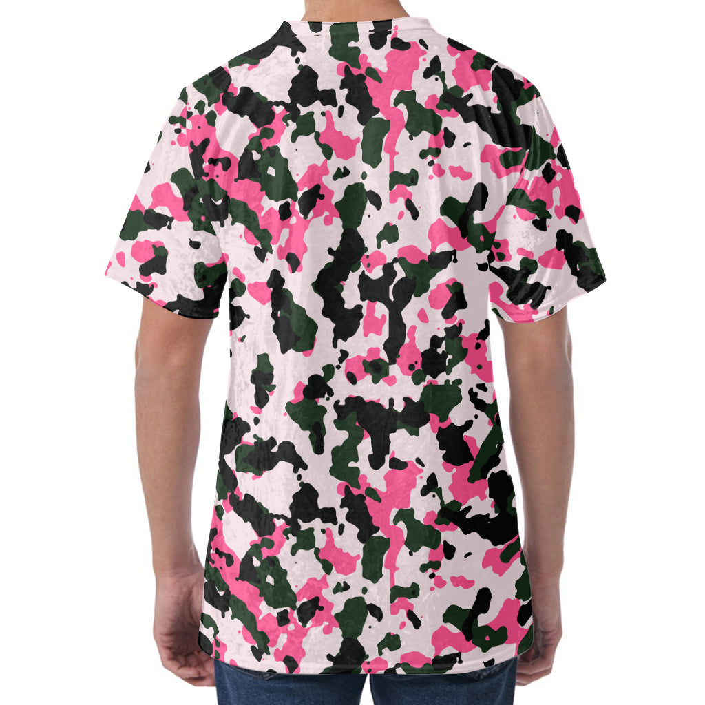 Pink Green And Black Camouflage Print Men's Velvet T-Shirt