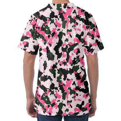 Pink Green And Black Camouflage Print Men's Velvet T-Shirt