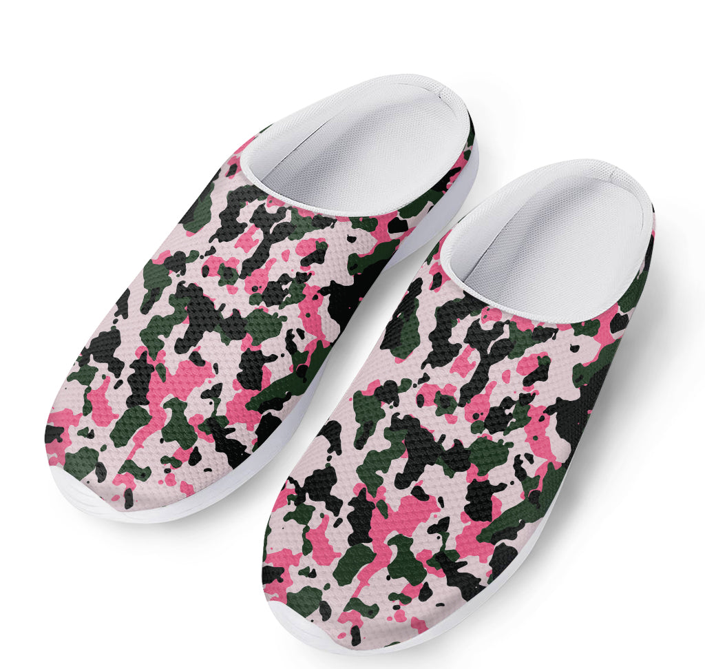 Pink Green And Black Camouflage Print Mesh Casual Shoes