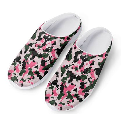 Pink Green And Black Camouflage Print Mesh Casual Shoes