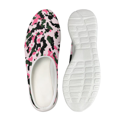 Pink Green And Black Camouflage Print Mesh Casual Shoes