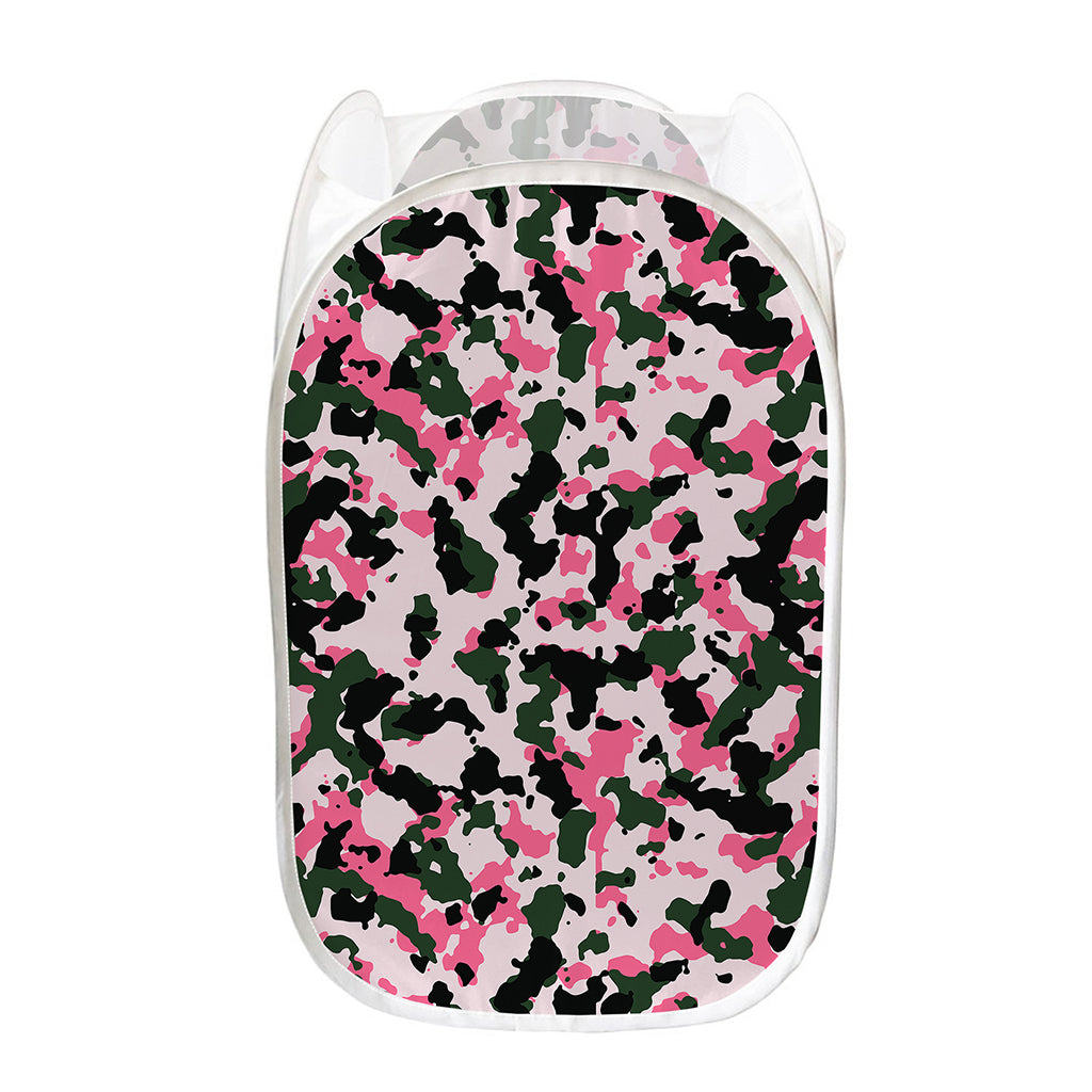 Pink Green And Black Camouflage Print Mesh Laundry Hamper