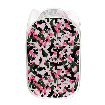 Pink Green And Black Camouflage Print Mesh Laundry Hamper