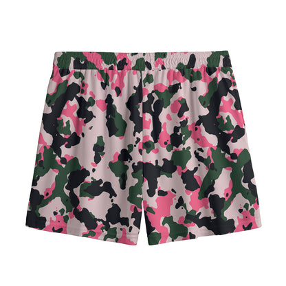 Pink Green And Black Camouflage Print Mesh Shorts