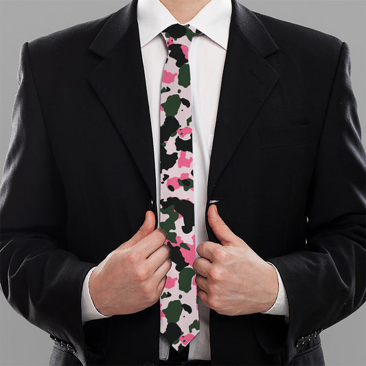 Pink Green And Black Camouflage Print Necktie