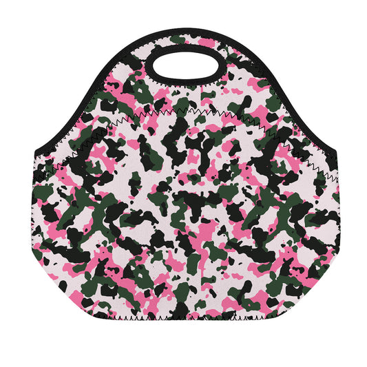 Pink Green And Black Camouflage Print Neoprene Lunch Bag