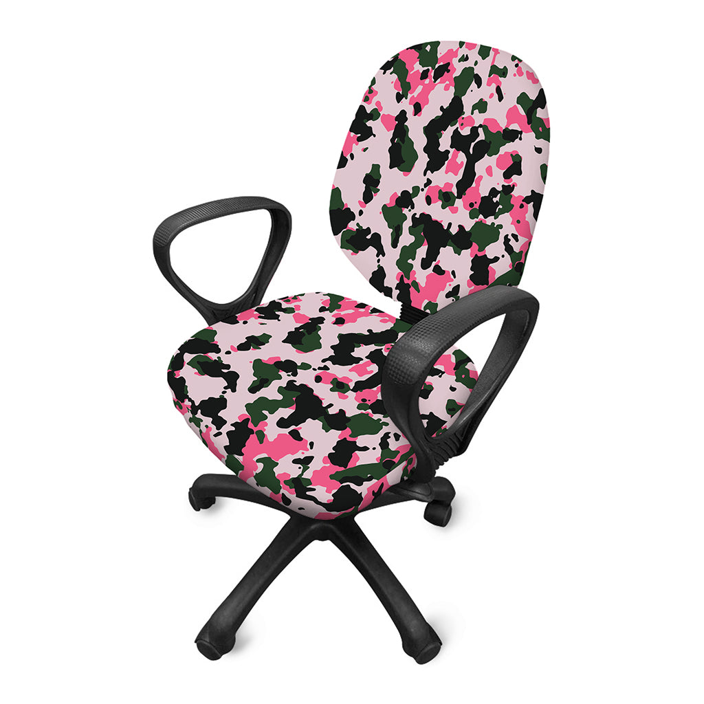 Pink Green And Black Camouflage Print Office Chair Cover