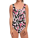 Pink Green And Black Camouflage Print One Piece Swimsuit