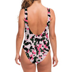 Pink Green And Black Camouflage Print One Piece Swimsuit