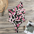 Pink Green And Black Camouflage Print One Shoulder Bodysuit
