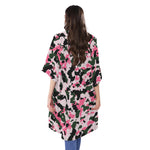 Pink Green And Black Camouflage Print Open Front Beach Cover Up