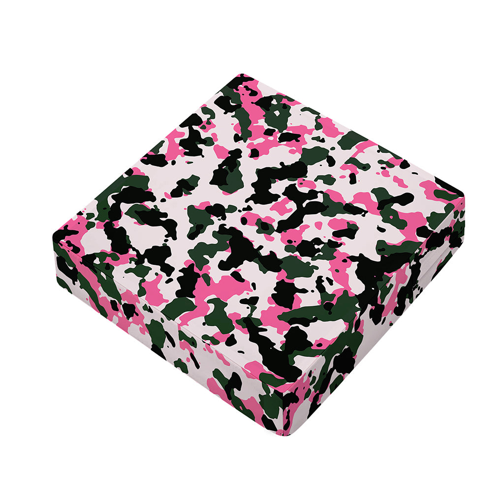 Pink Green And Black Camouflage Print Outdoor Seat Cushion Cover