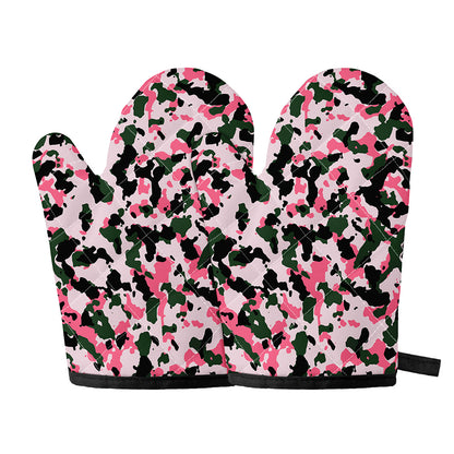 Pink Green And Black Camouflage Print Oven Mitts
