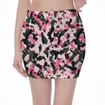 Pink Green And Black Camouflage Print Pencil Mini Skirt