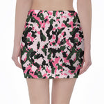 Pink Green And Black Camouflage Print Pencil Mini Skirt