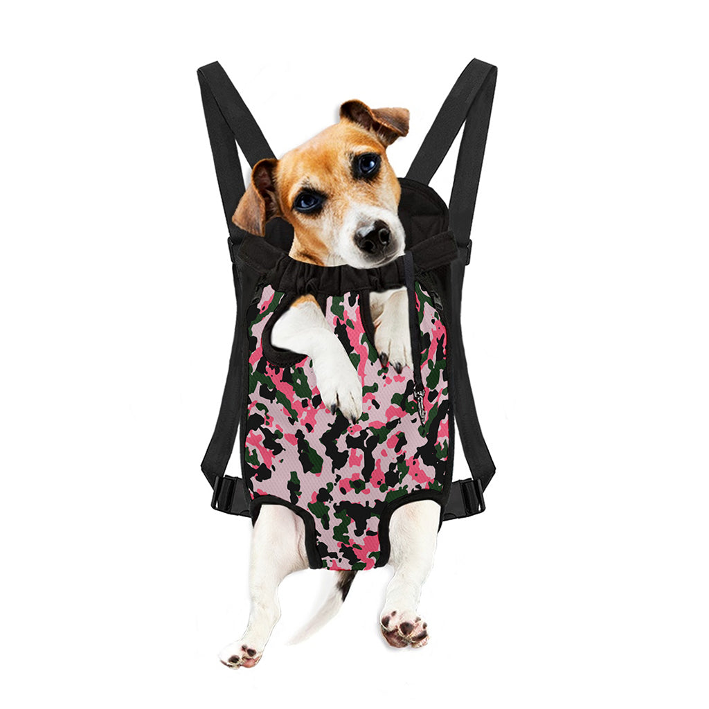 Pink Green And Black Camouflage Print Pet Carrier Backpack