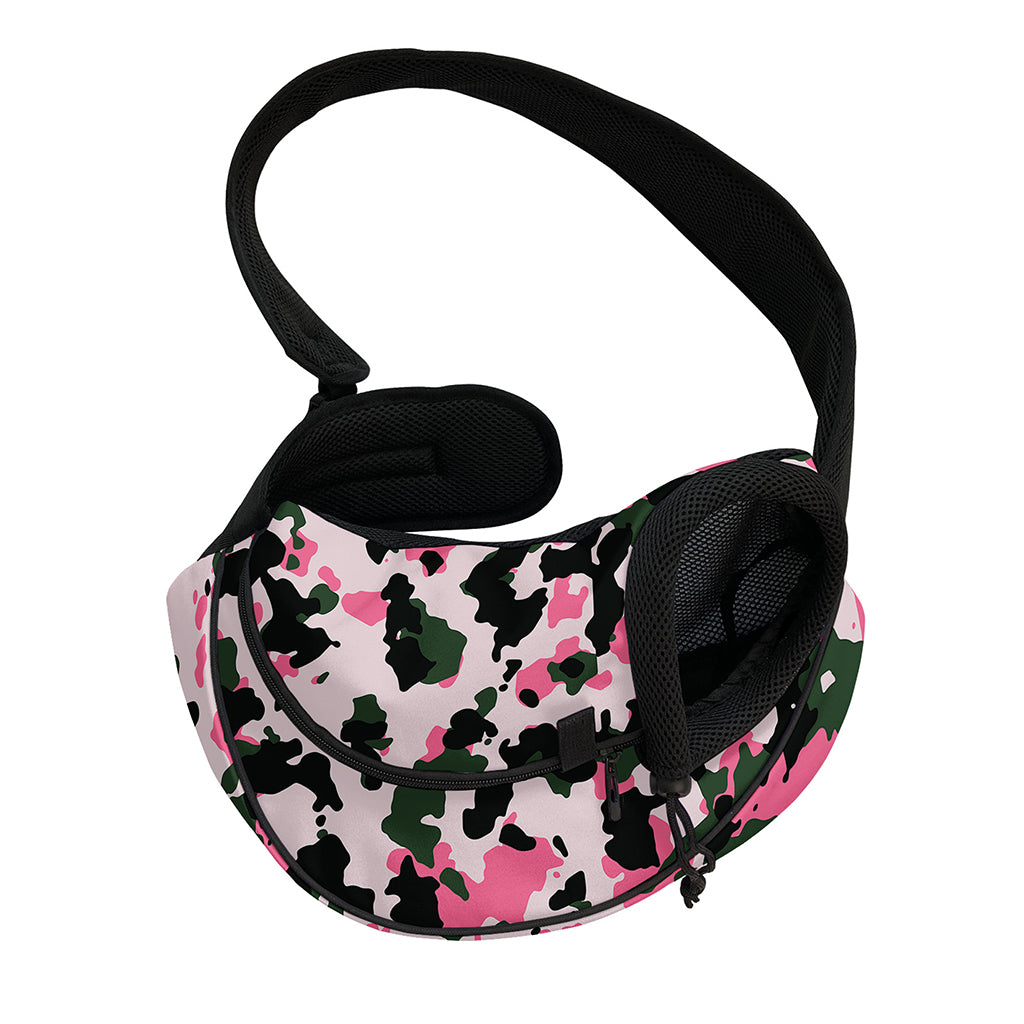 Pink Green And Black Camouflage Print Pet Sling Carrier