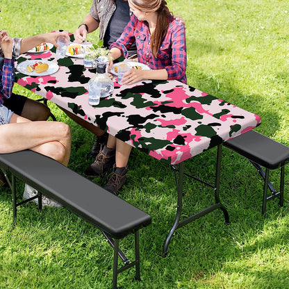 Pink Green And Black Camouflage Print Picnic Table Cover