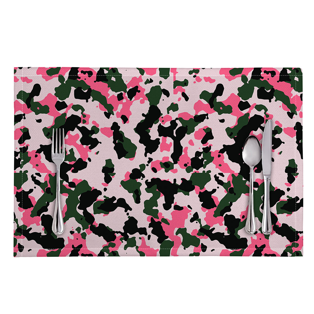 Pink Green And Black Camouflage Print Placemat