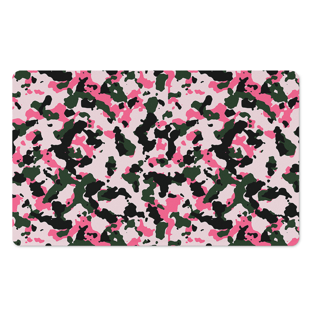 Pink Green And Black Camouflage Print Polyester Doormat