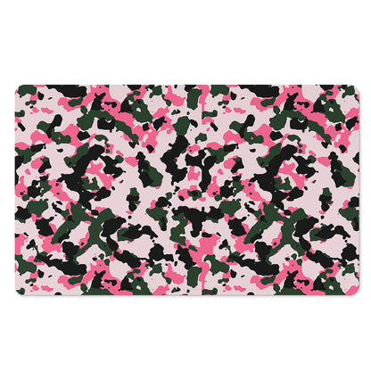 Pink Green And Black Camouflage Print Polyester Doormat