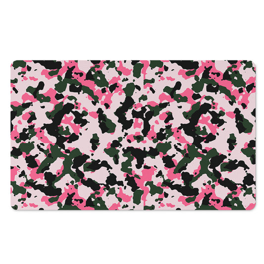 Pink Green And Black Camouflage Print Polyester Doormat