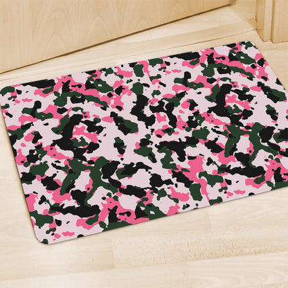 Pink Green And Black Camouflage Print Polyester Doormat