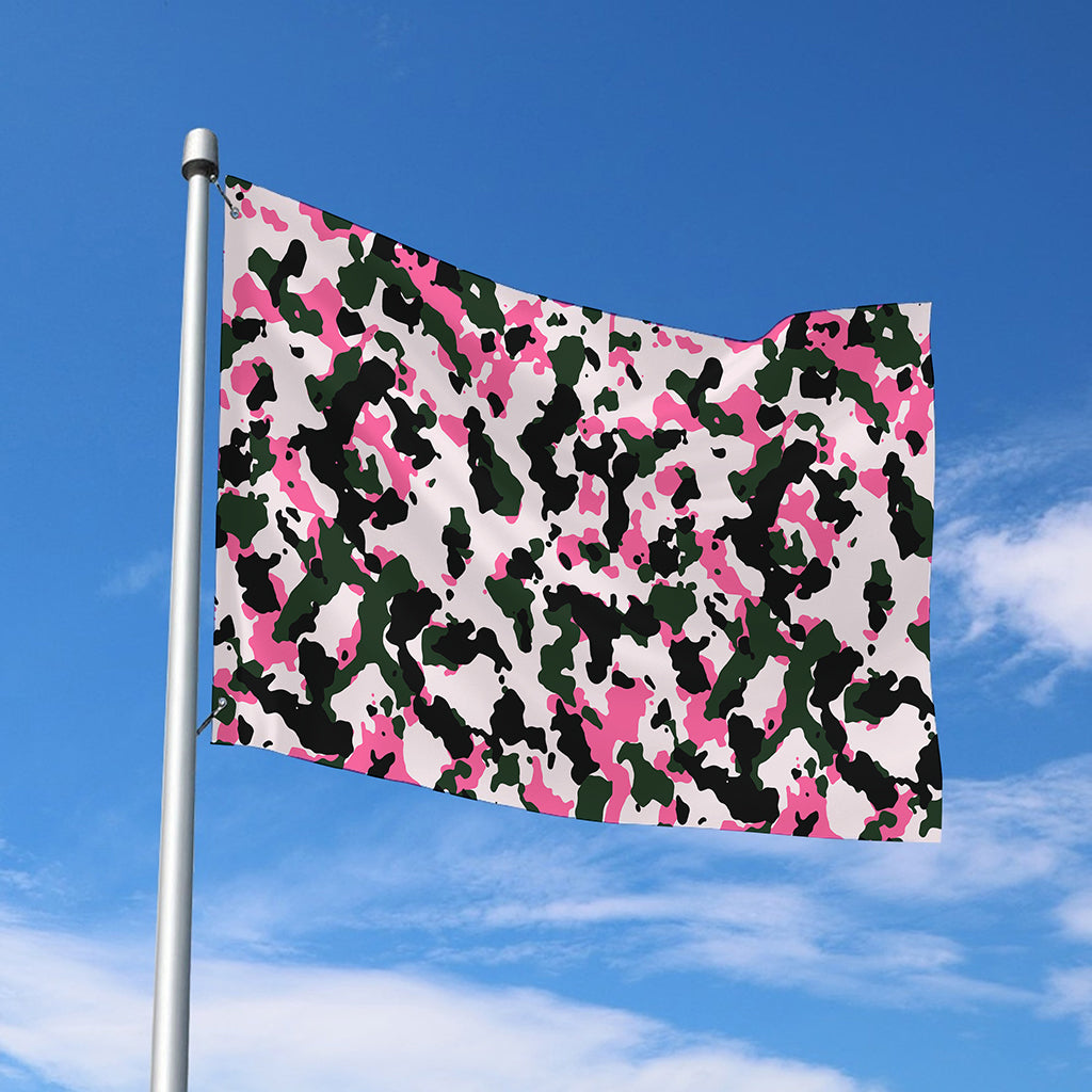 Pink Green And Black Camouflage Print Polyester Flag