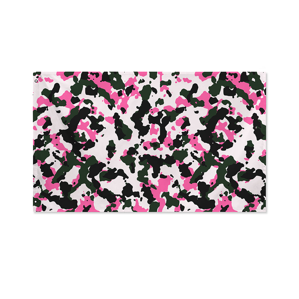 Pink Green And Black Camouflage Print Polyester Flag