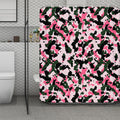 Pink Green And Black Camouflage Print Polyester Shower Curtain
