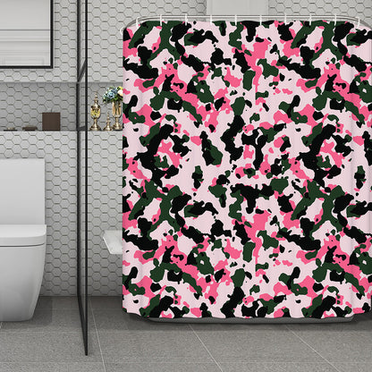 Pink Green And Black Camouflage Print Polyester Shower Curtain