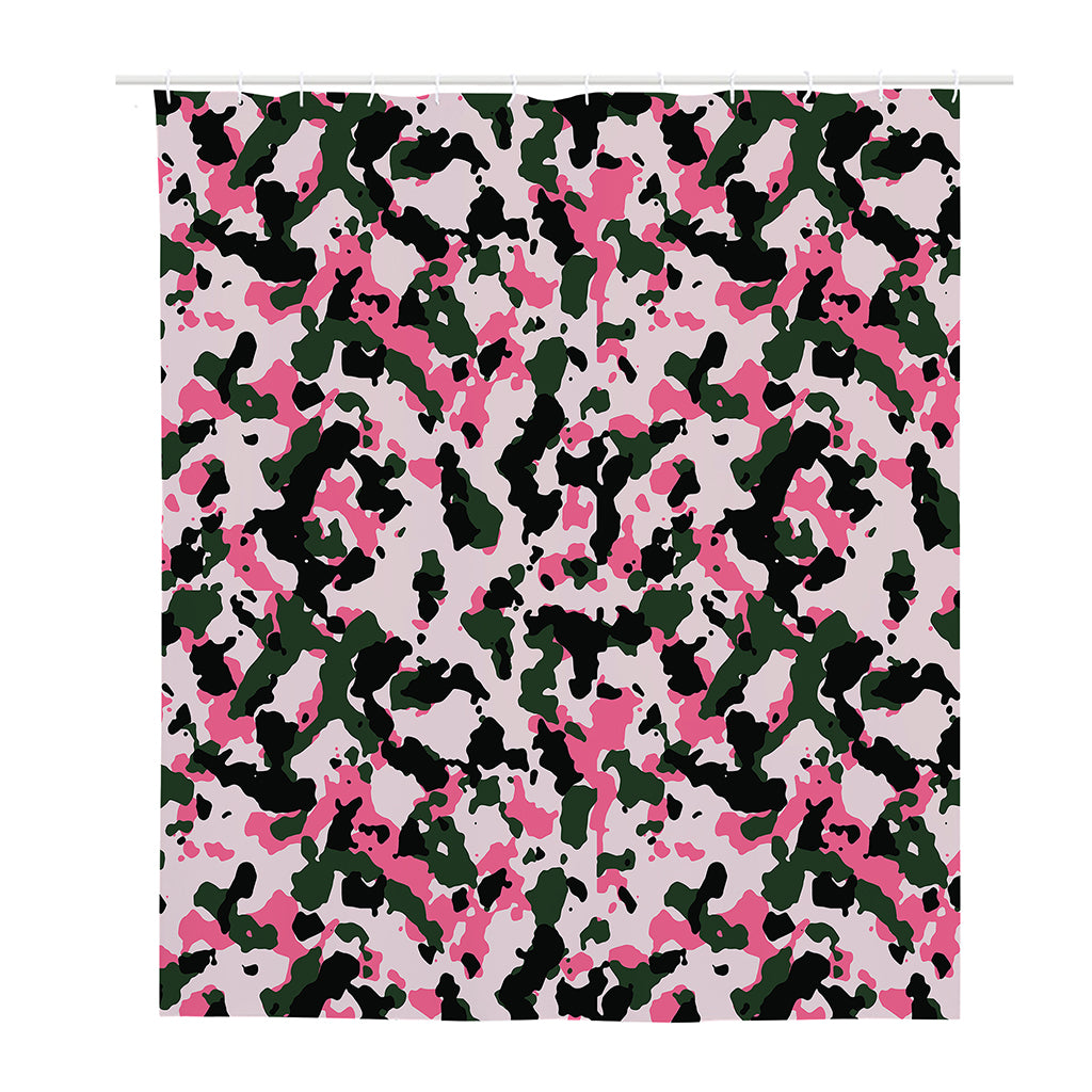 Pink Green And Black Camouflage Print Polyester Shower Curtain