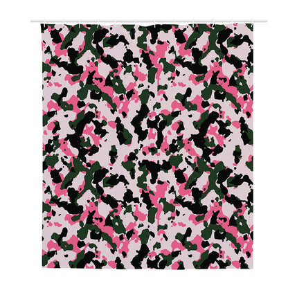 Pink Green And Black Camouflage Print Polyester Shower Curtain