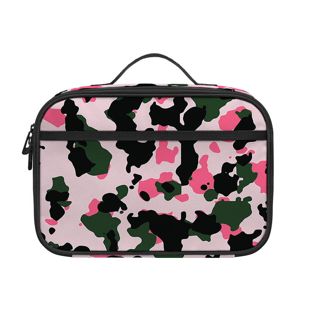Pink Green And Black Camouflage Print Portable Lunch Bag
