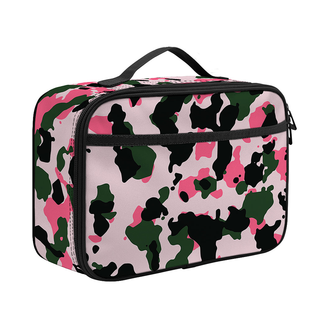Pink Green And Black Camouflage Print Portable Lunch Bag