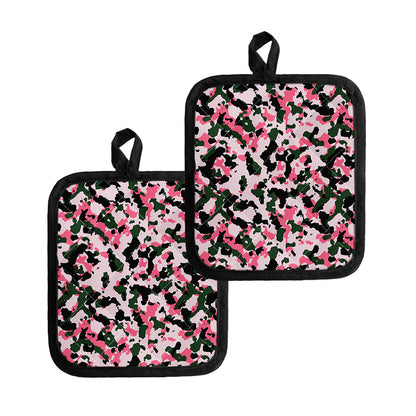 Pink Green And Black Camouflage Print Pot Holders
