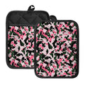 Pink Green And Black Camouflage Print Pot Holders With Pocket