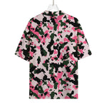 Pink Green And Black Camouflage Print Rayon Hawaiian Shirt