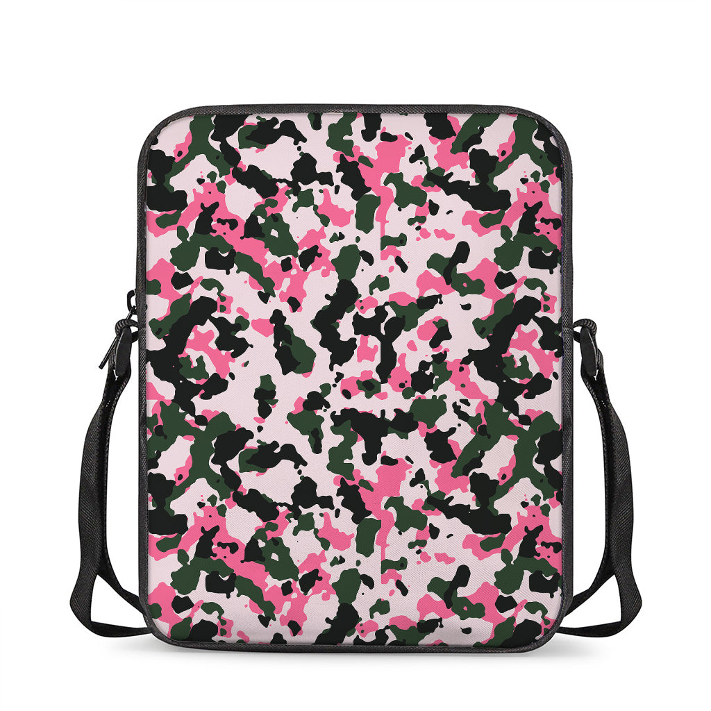 Pink Green And Black Camouflage Print Rectangular Crossbody Bag