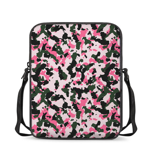 Pink Green And Black Camouflage Print Rectangular Crossbody Bag