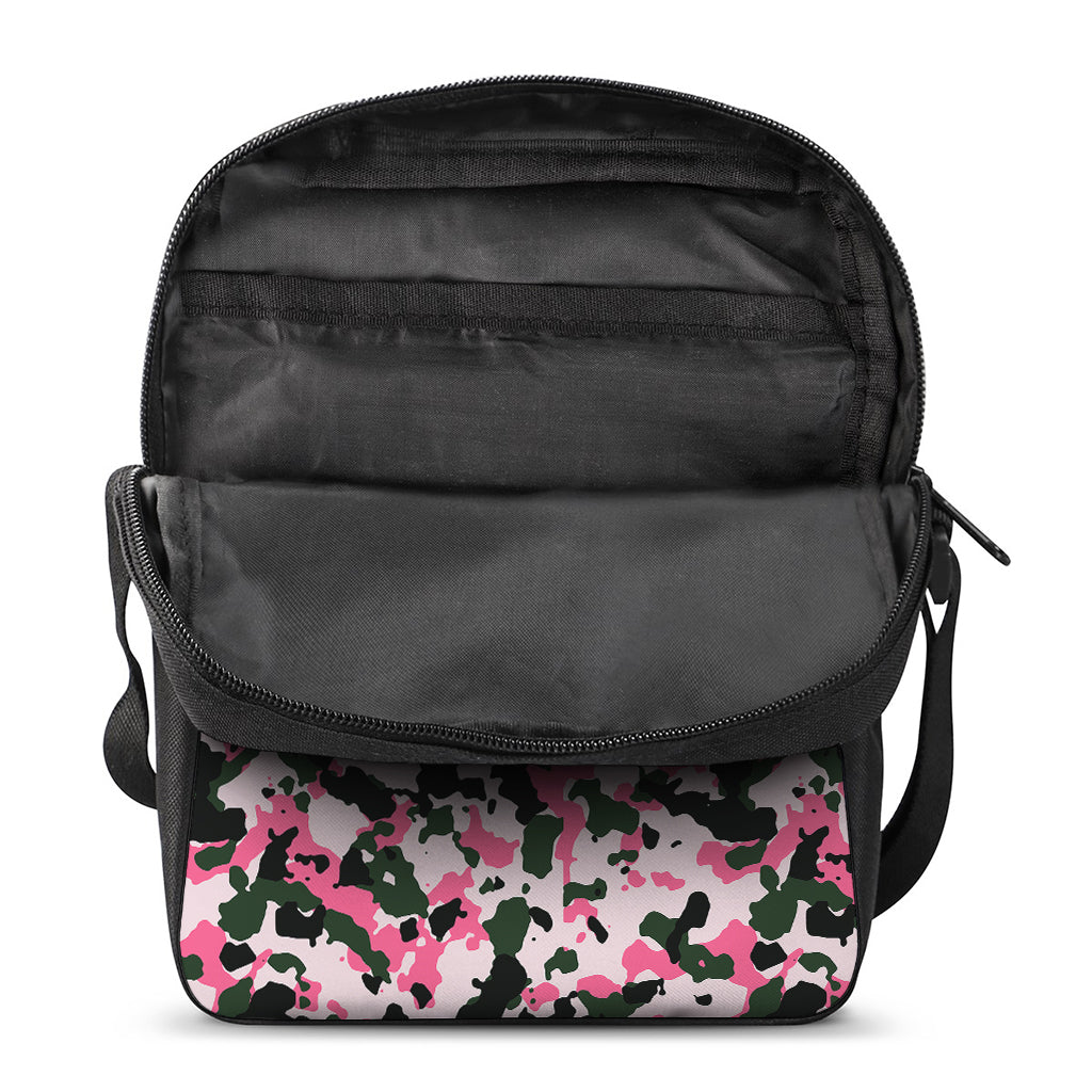 Pink Green And Black Camouflage Print Rectangular Crossbody Bag