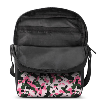 Pink Green And Black Camouflage Print Rectangular Crossbody Bag