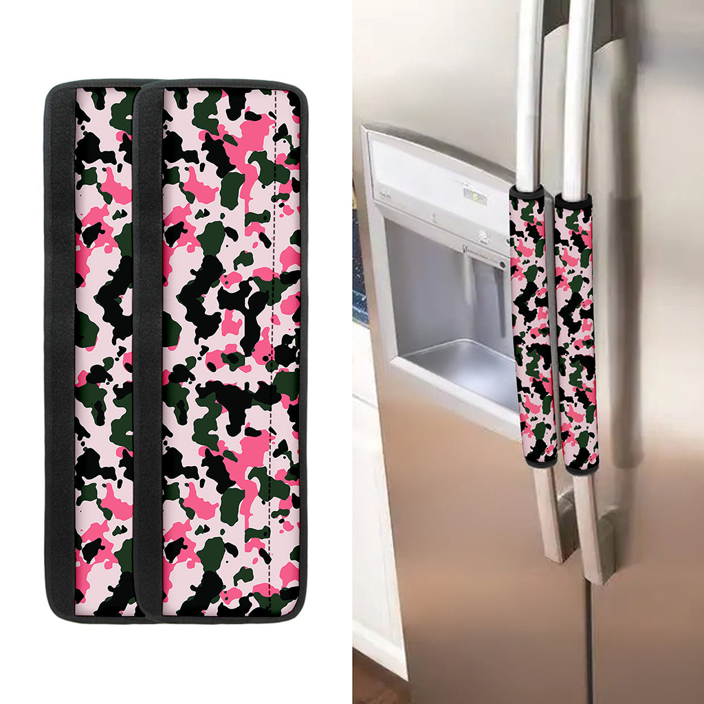 Pink Green And Black Camouflage Print Refrigerator Handle Covers
